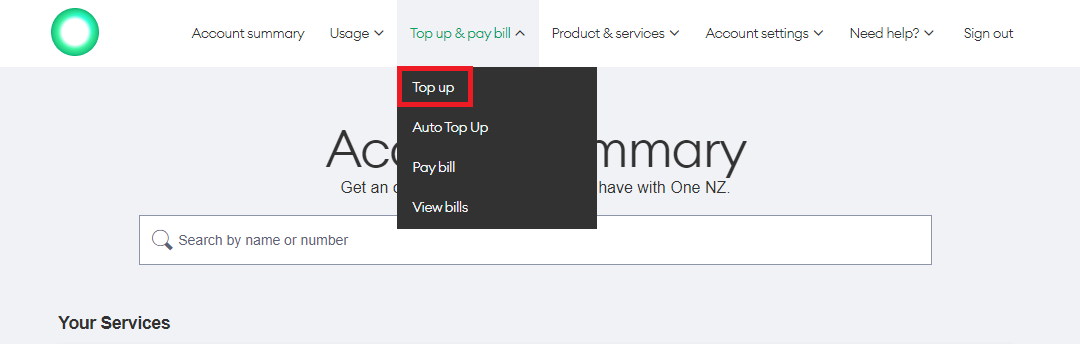 Screenshot My One NZ Web Topup