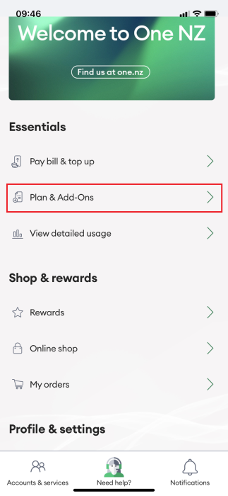Screenshot My One NZ App Plans and AddOns