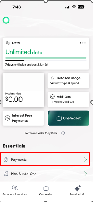 My One NZ App Essentials Select Payments